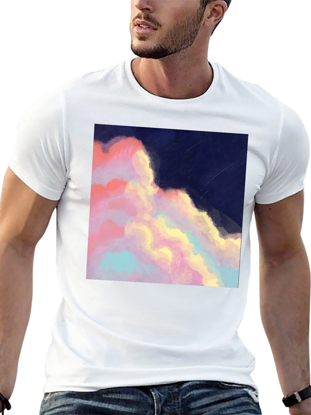 Artistic Cloudscape Graphic Tee - Stylish Black T-Shirt