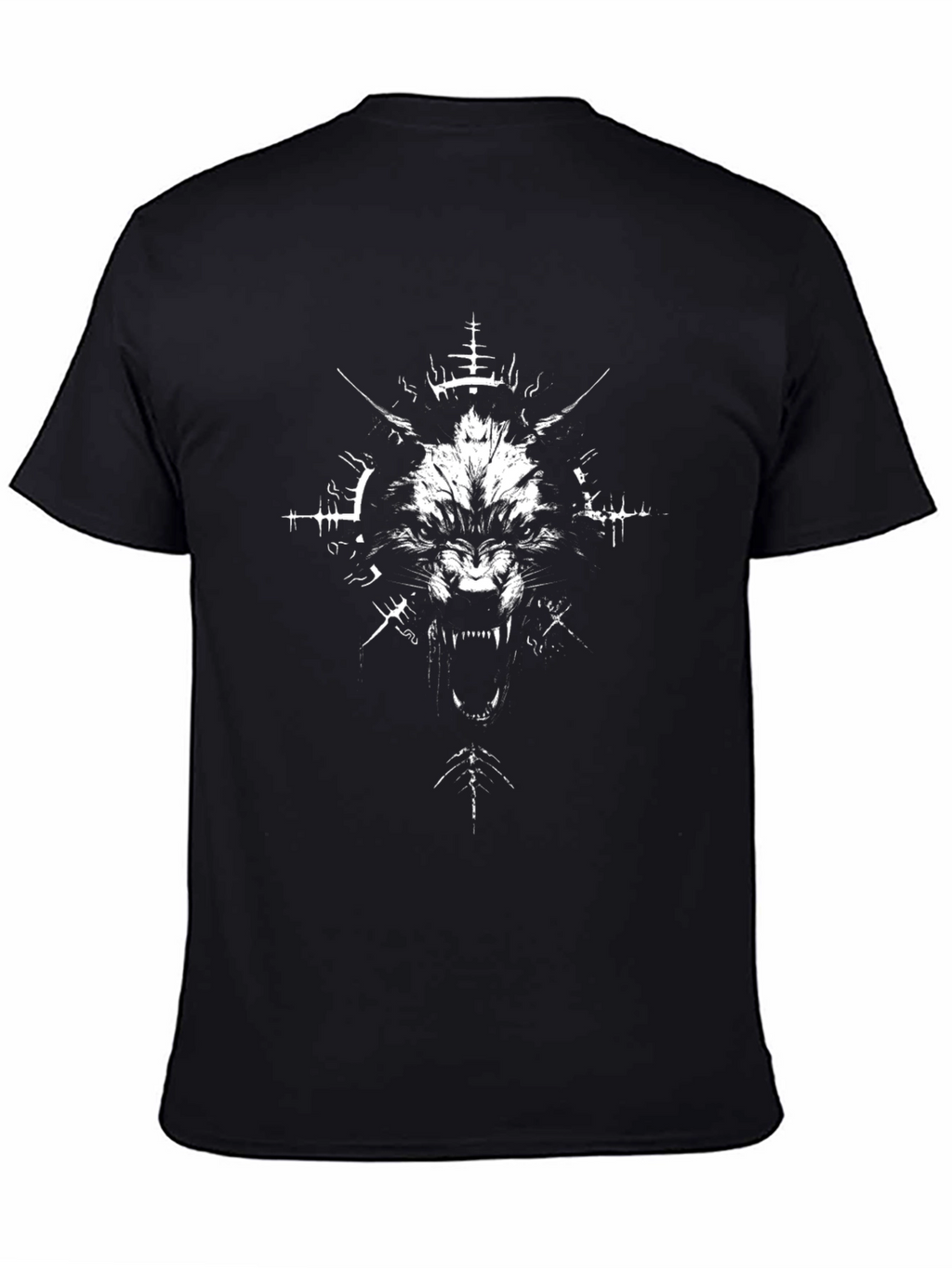 Mens Black Graphic Tee - Wolf Design