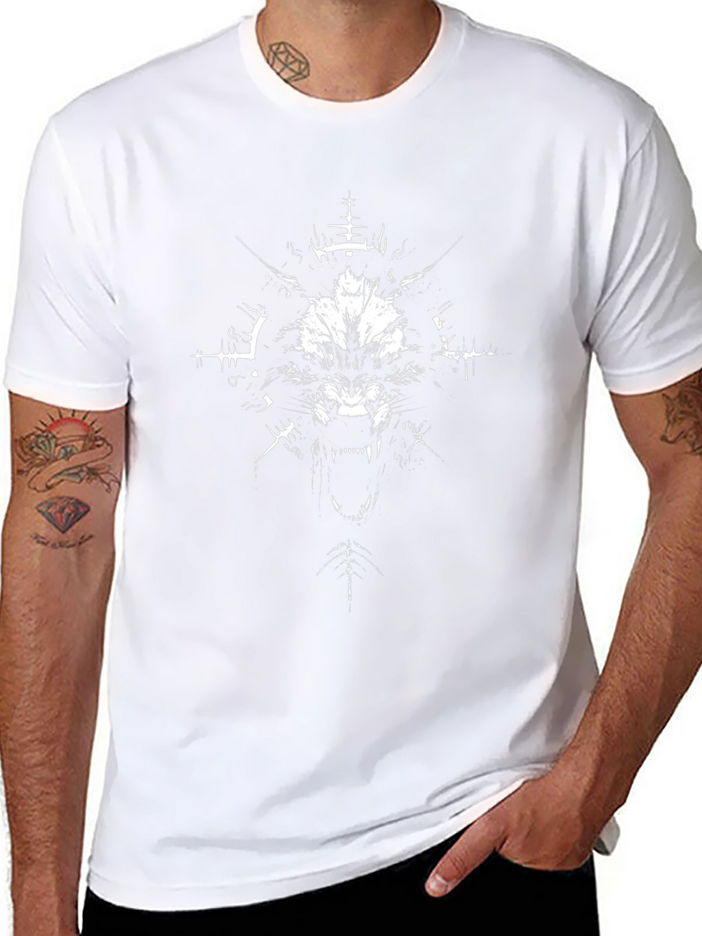 Mens Black Graphic Tee - Wolf Design