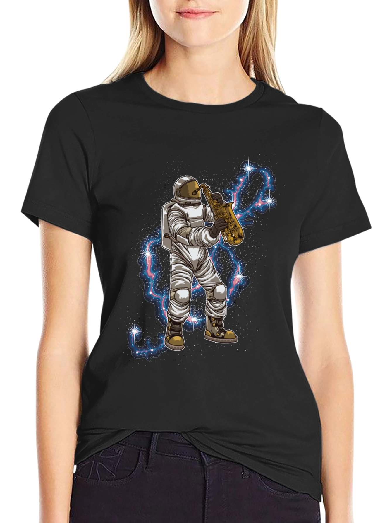 Astronaut Saxophone Black T-Shirt