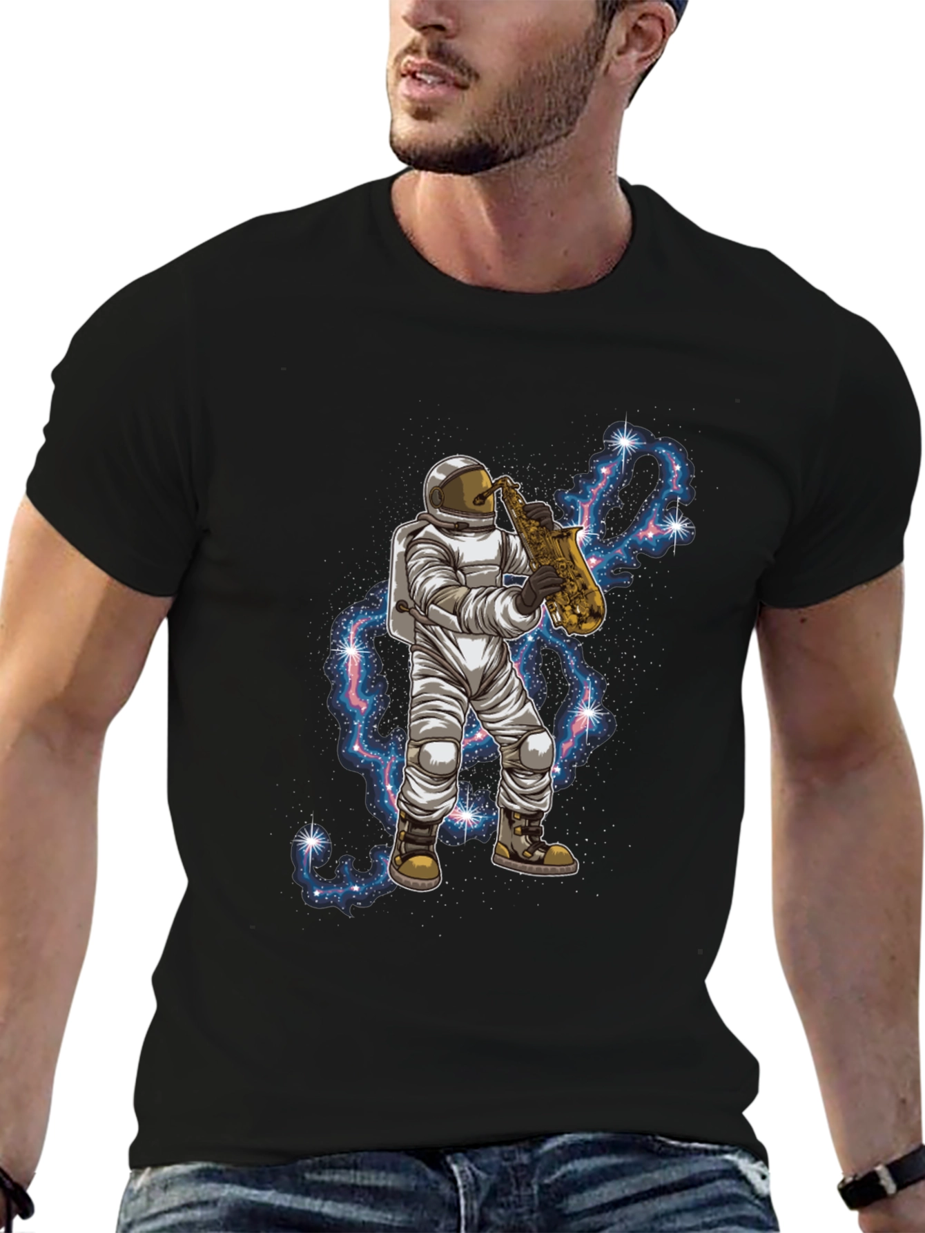 Astronaut Saxophone Black T-Shirt