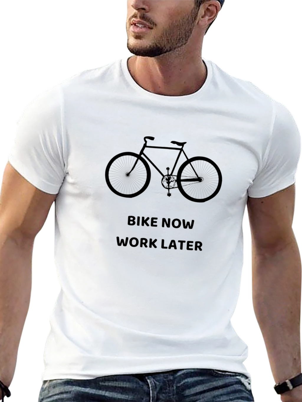 Bike Now Work Later Black T-Shirt