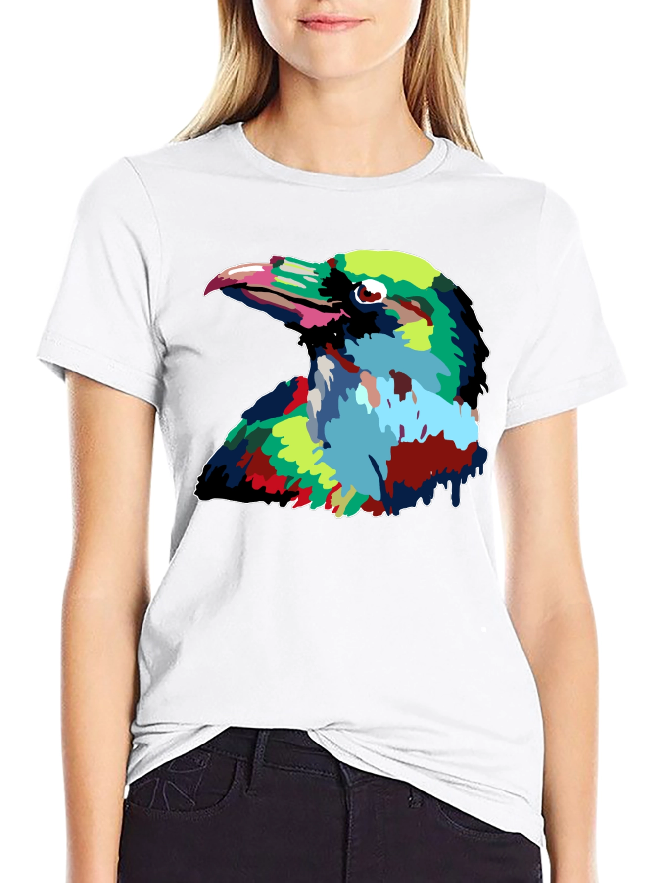 Abstract Raven Graphic Print Mens Black T-Shirt