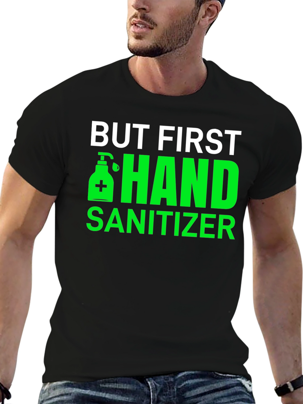 But First Hand Sanitizer Black Tee