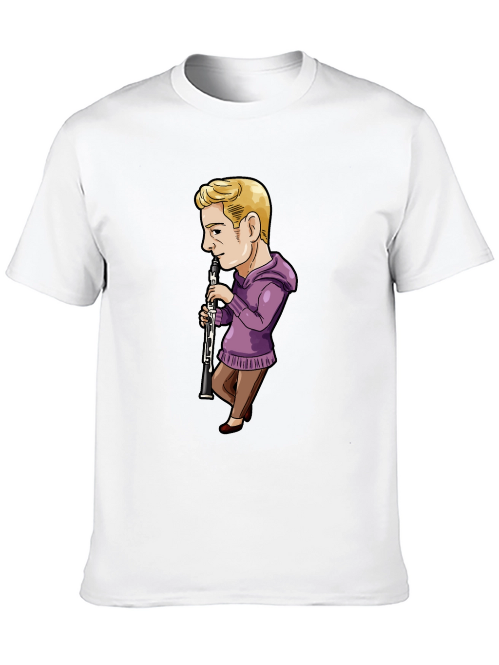 Cartoon Clarinet Player on Black T-Shirt