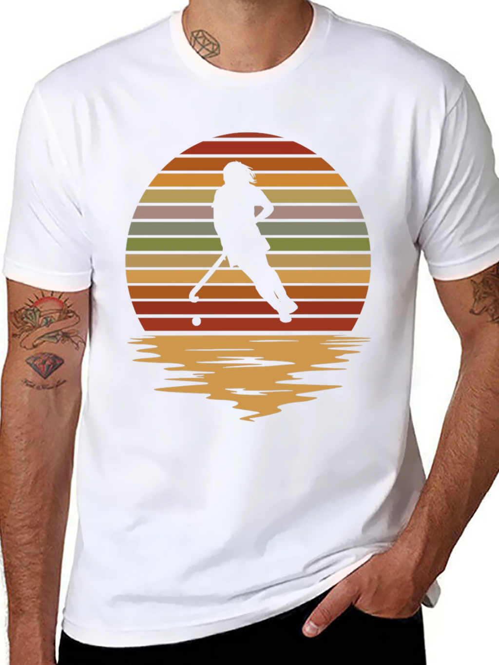 Sunset Hockey Player Graphic Tee - Retro Style