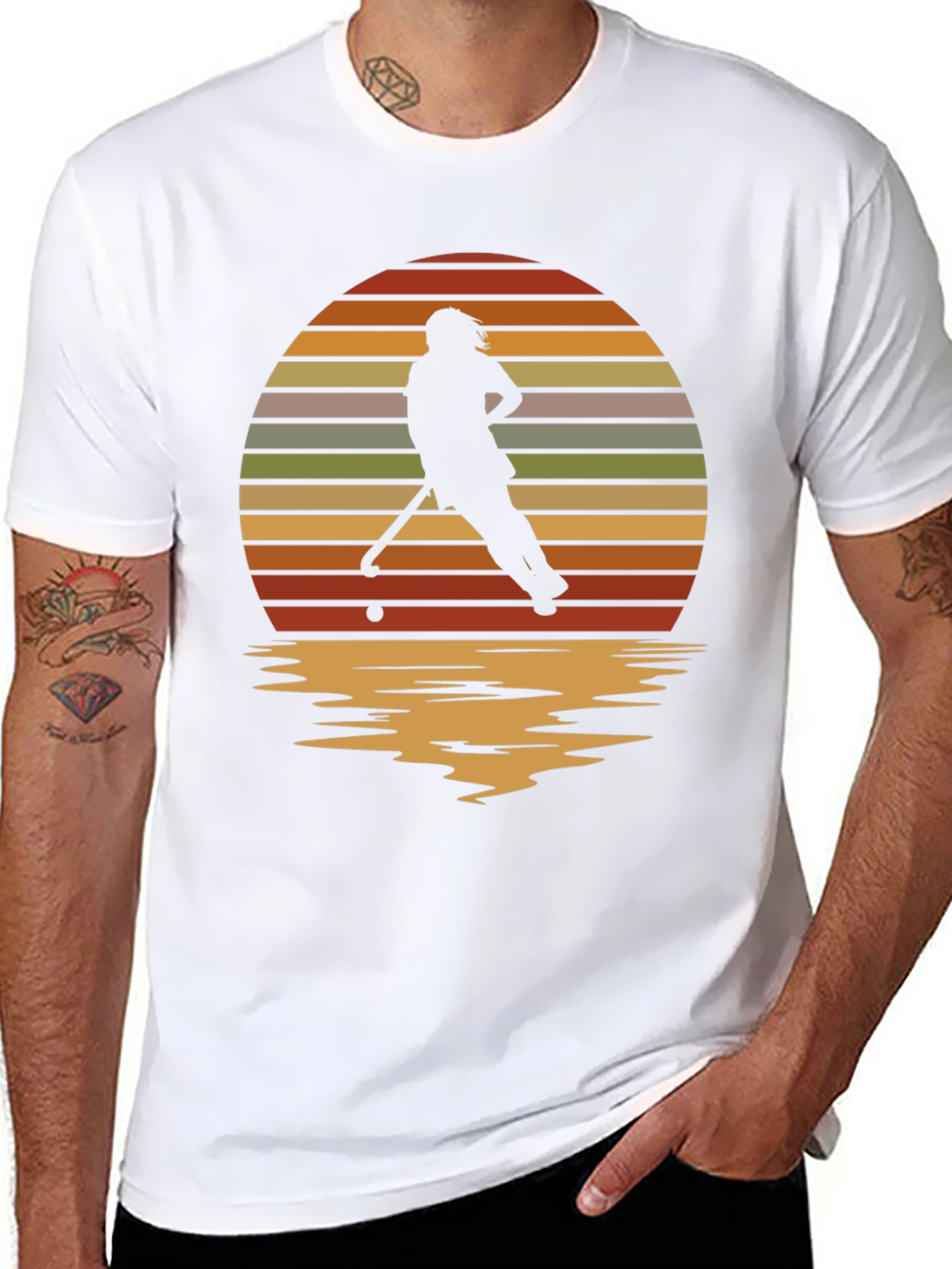 Sunset Hockey Player Graphic Tee - Retro Style