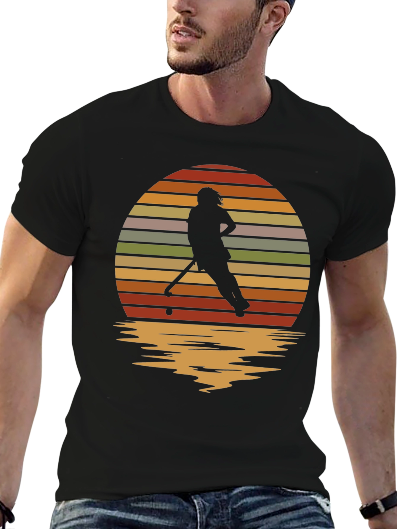 Sunset Hockey Player Graphic Tee - Retro Style