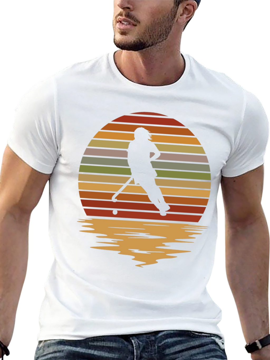 Sunset Hockey Player Graphic Tee - Retro Style