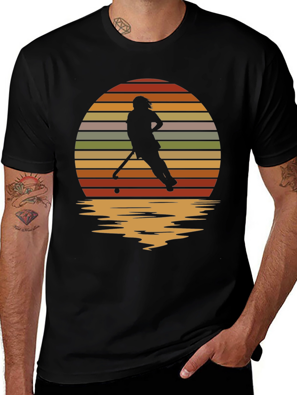 Sunset Hockey Player Graphic Tee - Retro Style
