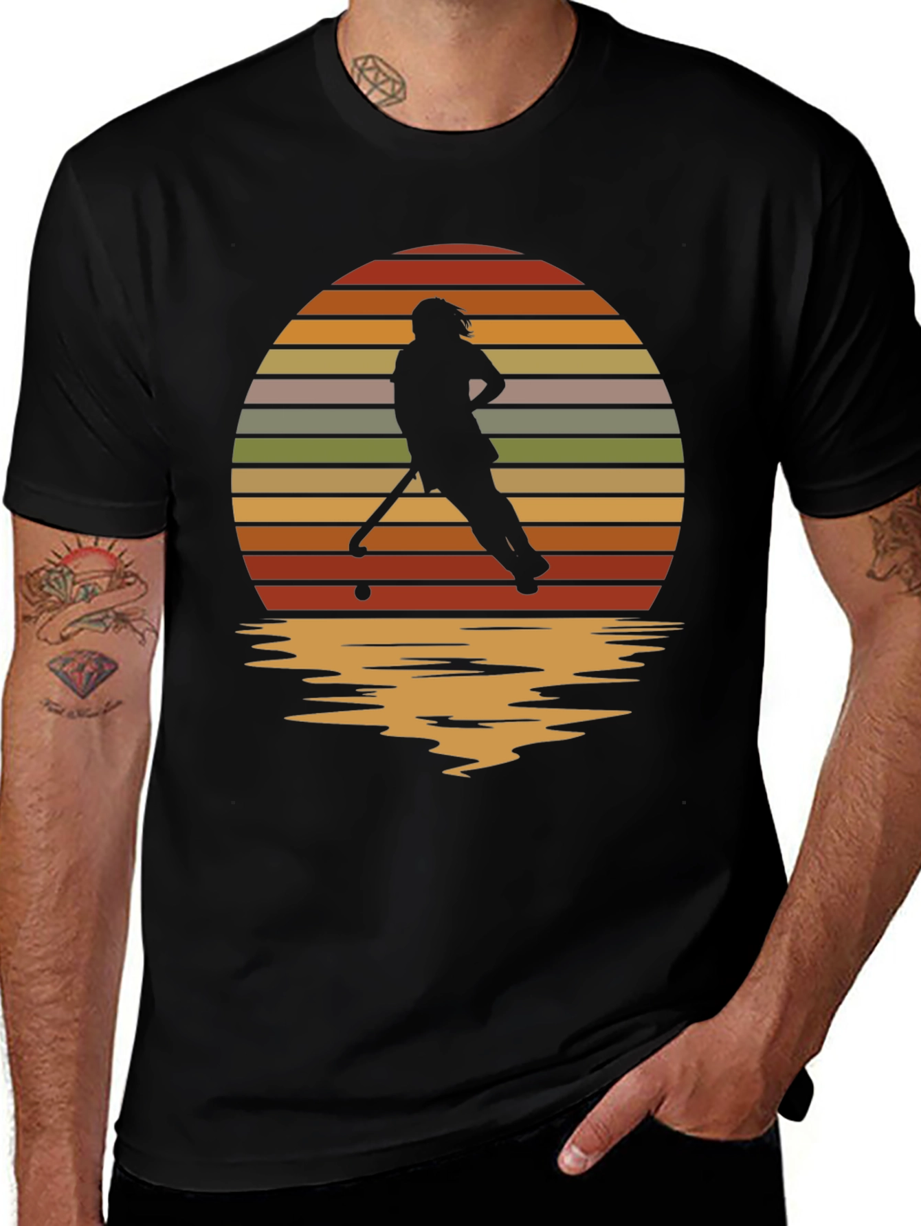 Sunset Hockey Player Graphic Tee - Retro Style