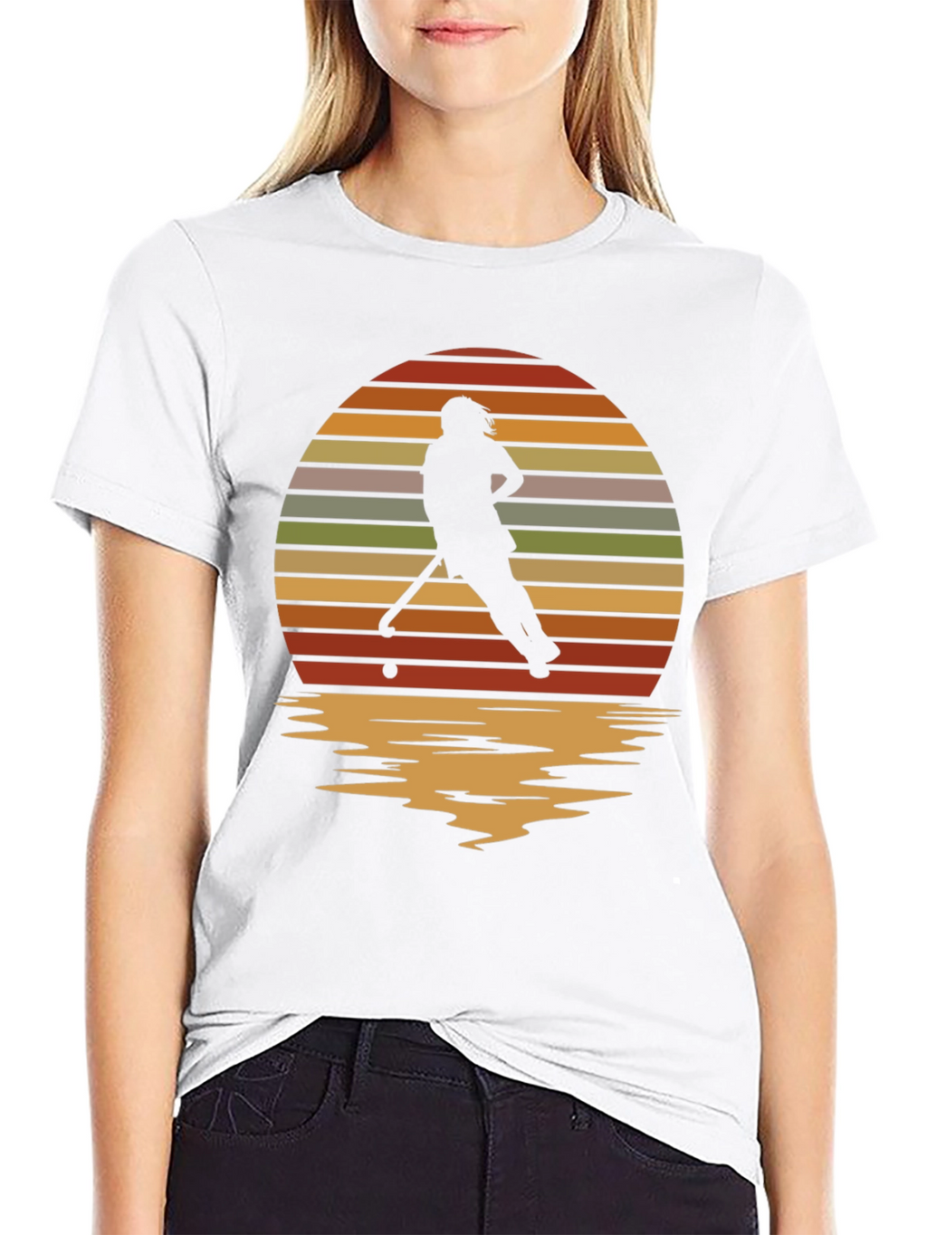 Sunset Hockey Player Graphic Tee - Retro Style