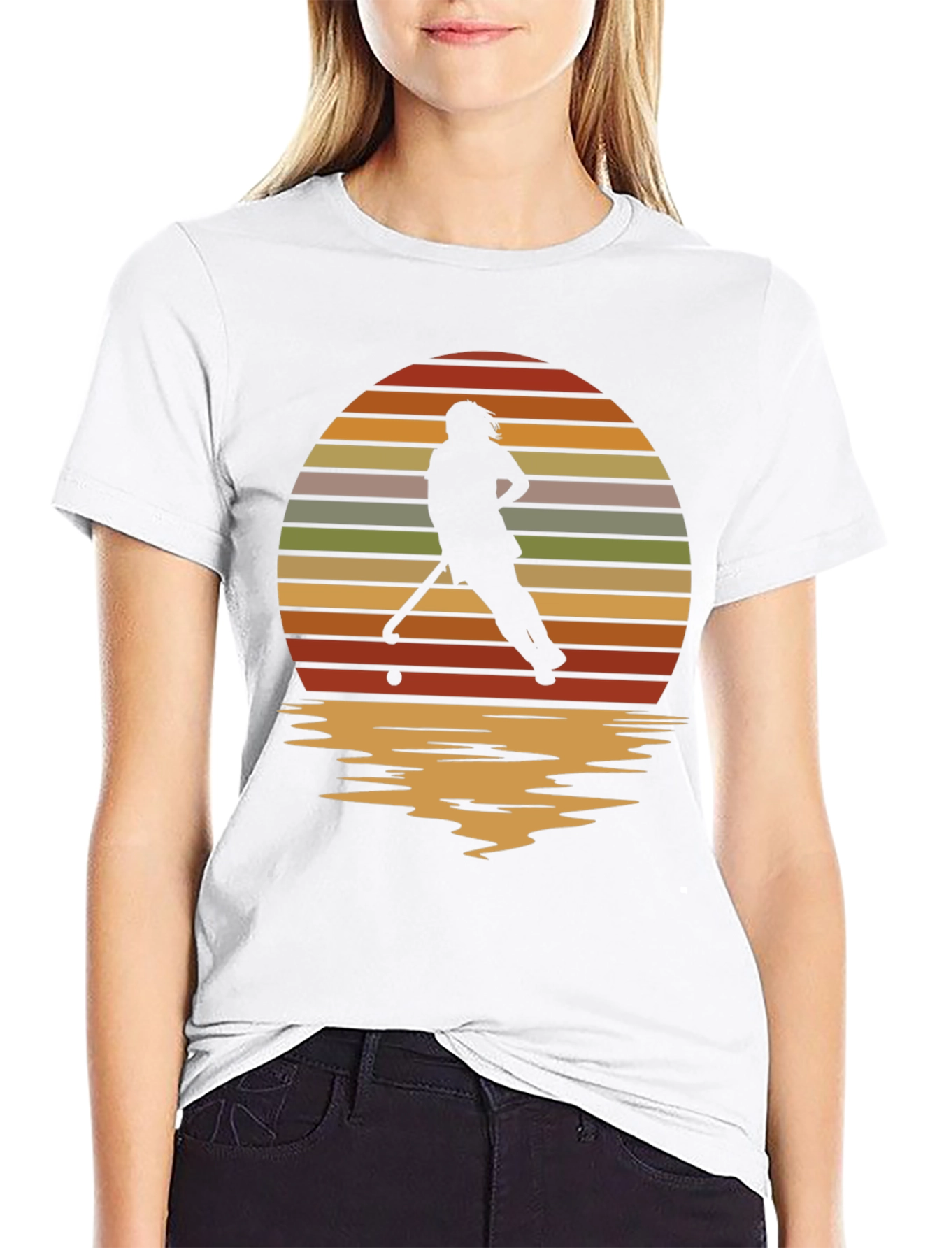 Sunset Hockey Player Graphic Tee - Retro Style