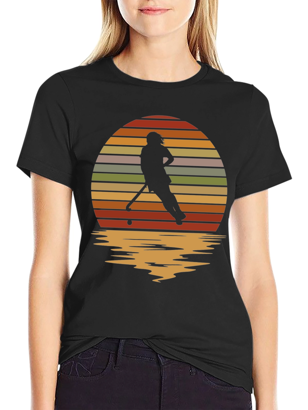 Sunset Hockey Player Graphic Tee - Retro Style