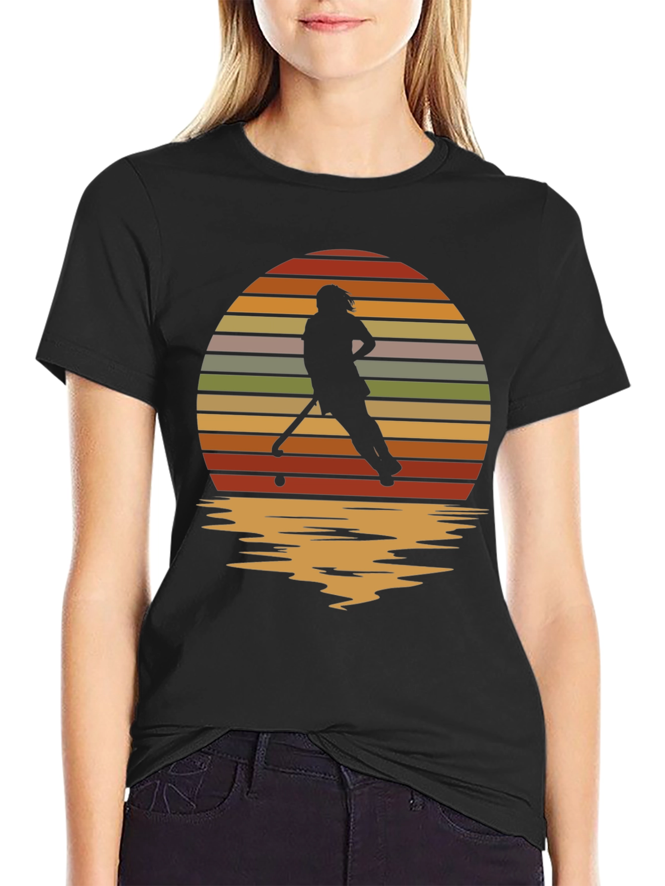 Sunset Hockey Player Graphic Tee - Retro Style