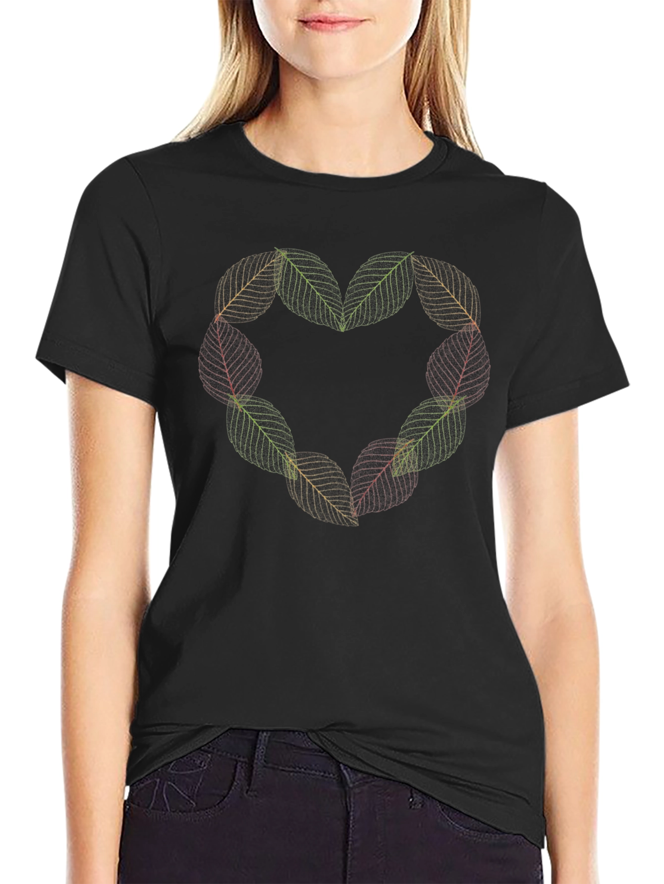 Leaf Heart Black T-Shirt