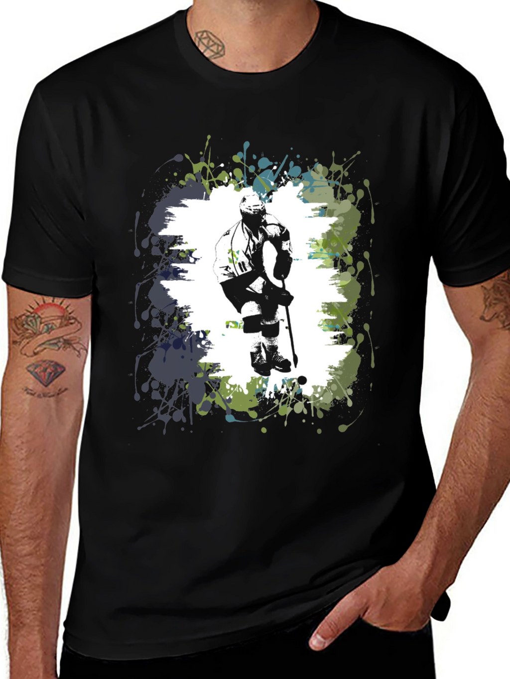 Hockey Player Graphic T-Shirt - Black