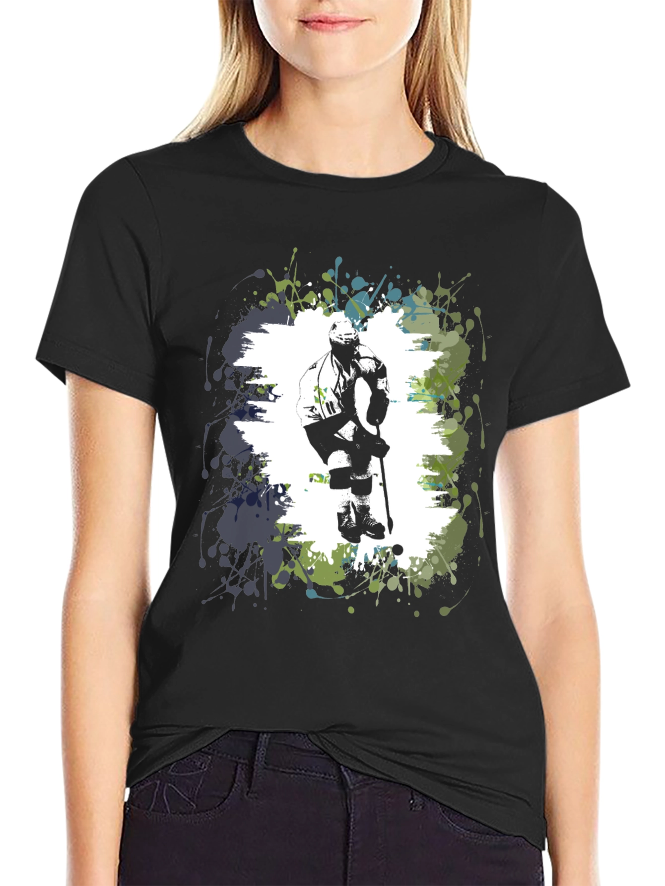 Hockey Player Graphic T-Shirt - Black