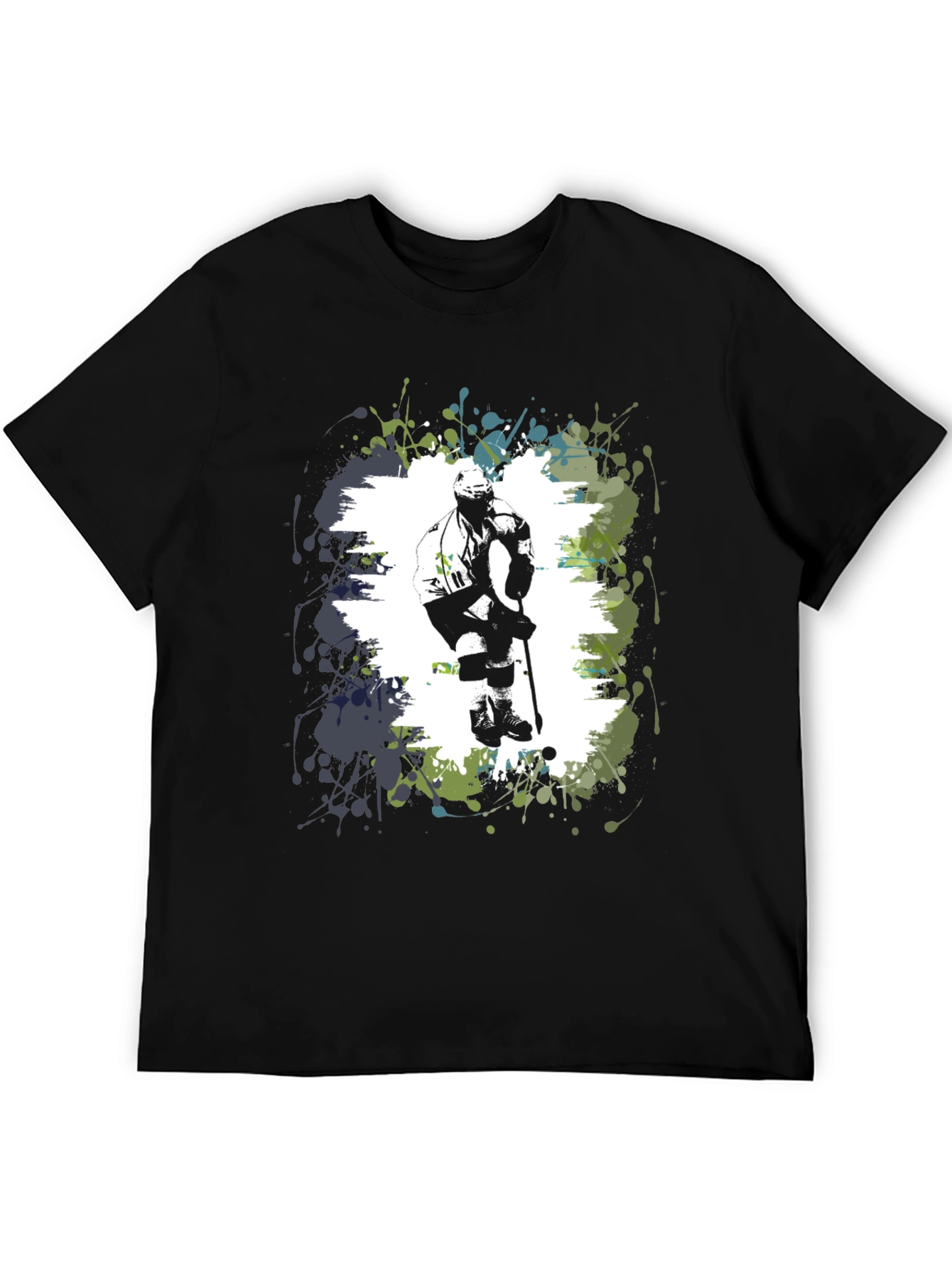 Hockey Player Graphic T-Shirt - Black