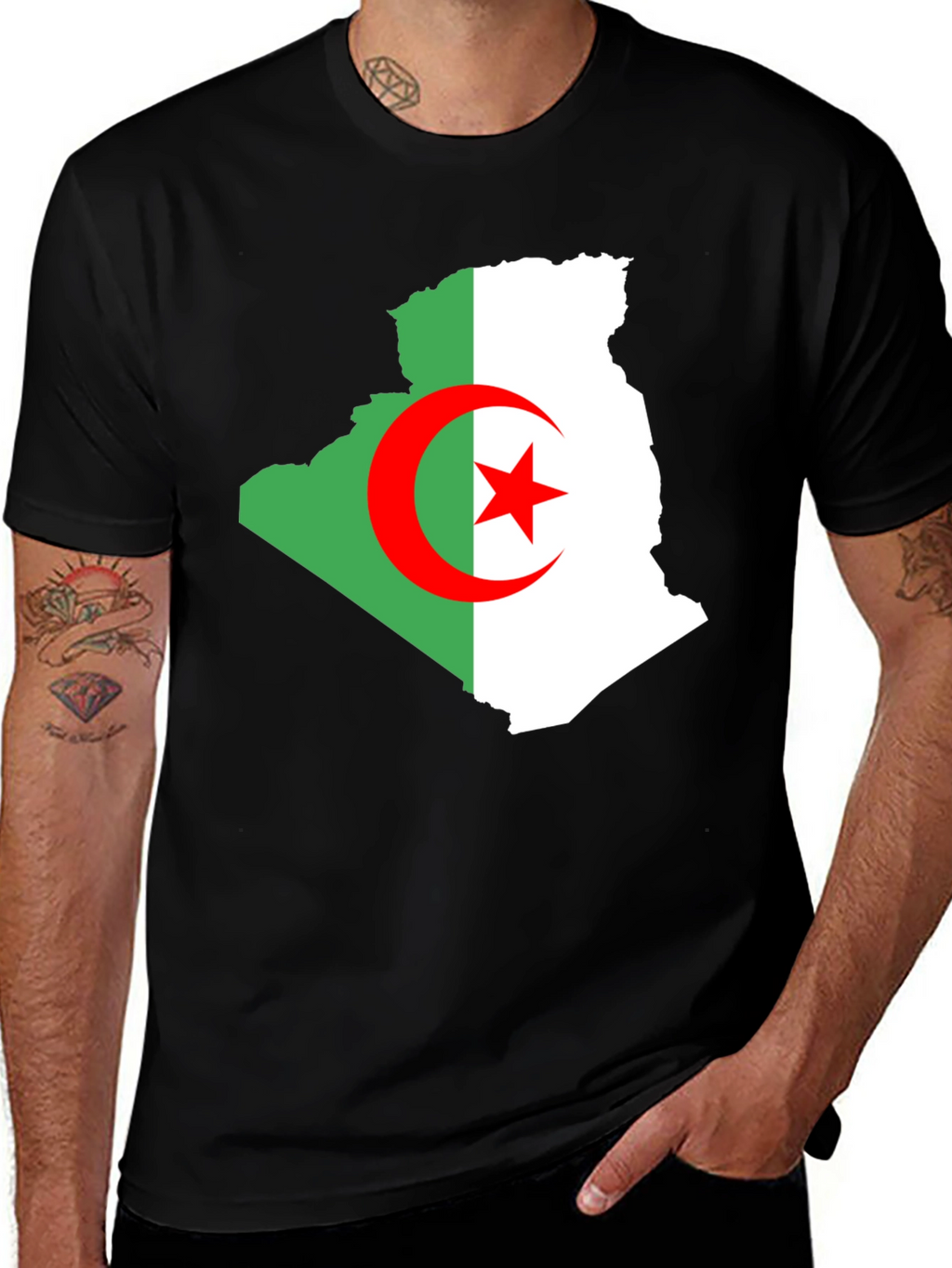 Algeria Flag Map T-Shirt - Mens Black Tee