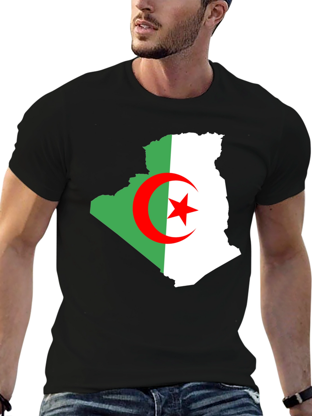 Algeria Flag Map T-Shirt - Mens Black Tee