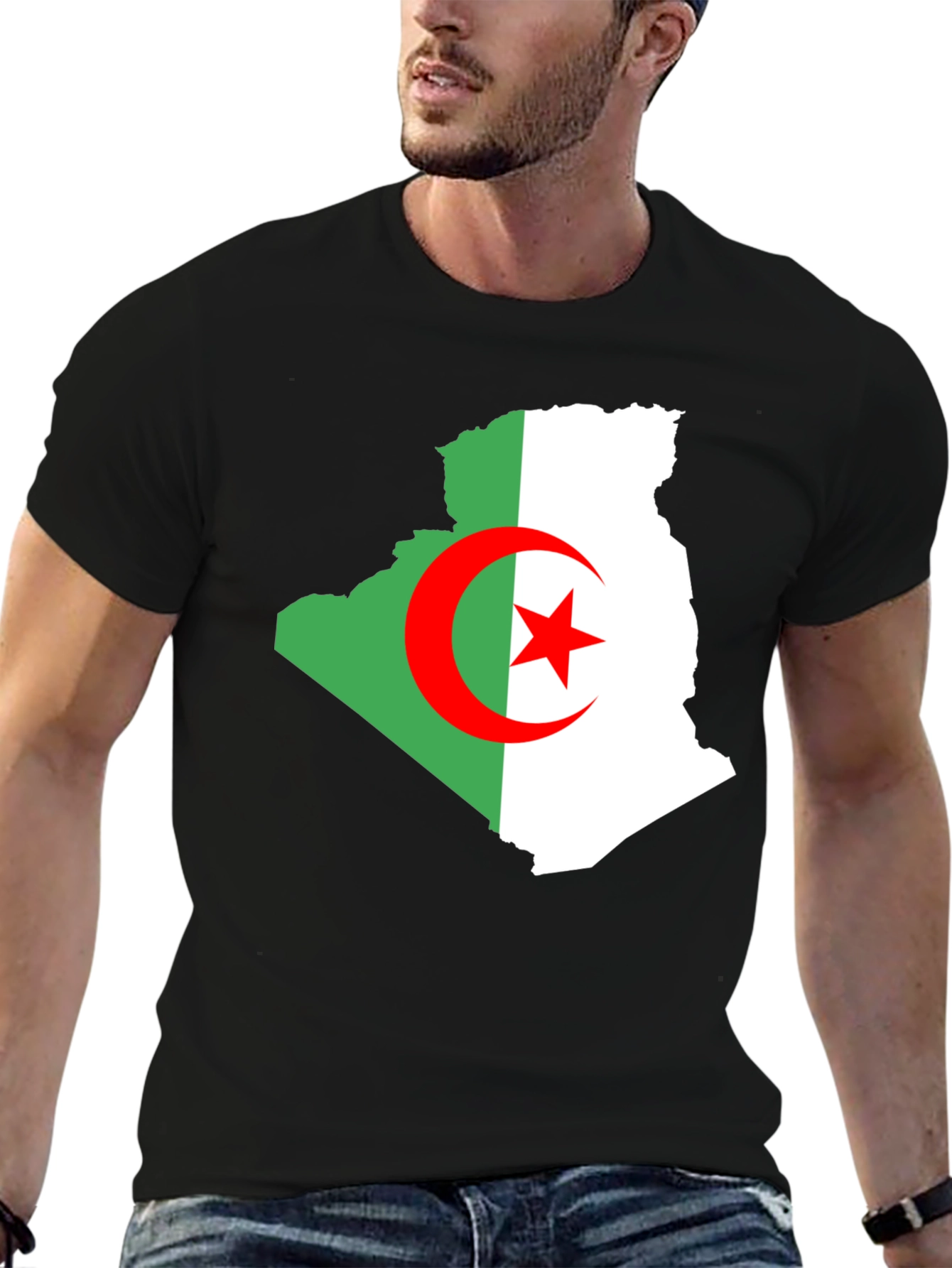 Algeria Flag Map T-Shirt - Mens Black Tee