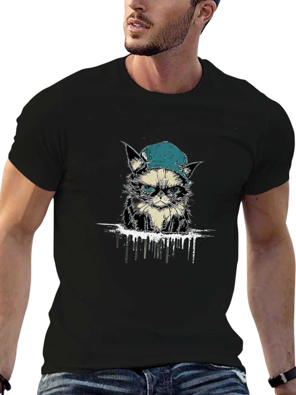 Cool Cat Tee: Grumpy Kitten in a Cap T-Shirt
