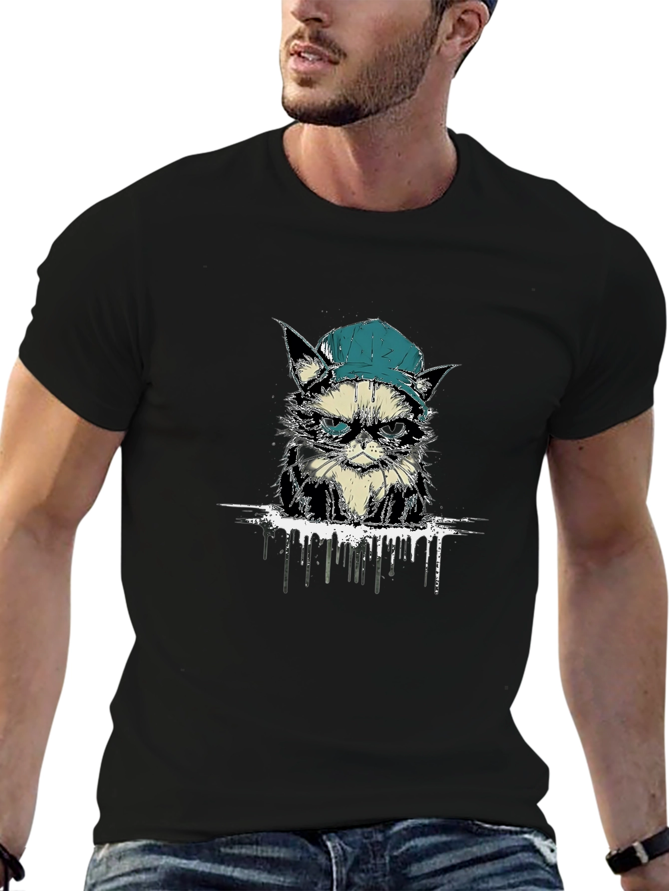 Cool Cat Tee: Grumpy Kitten in a Cap T-Shirt
