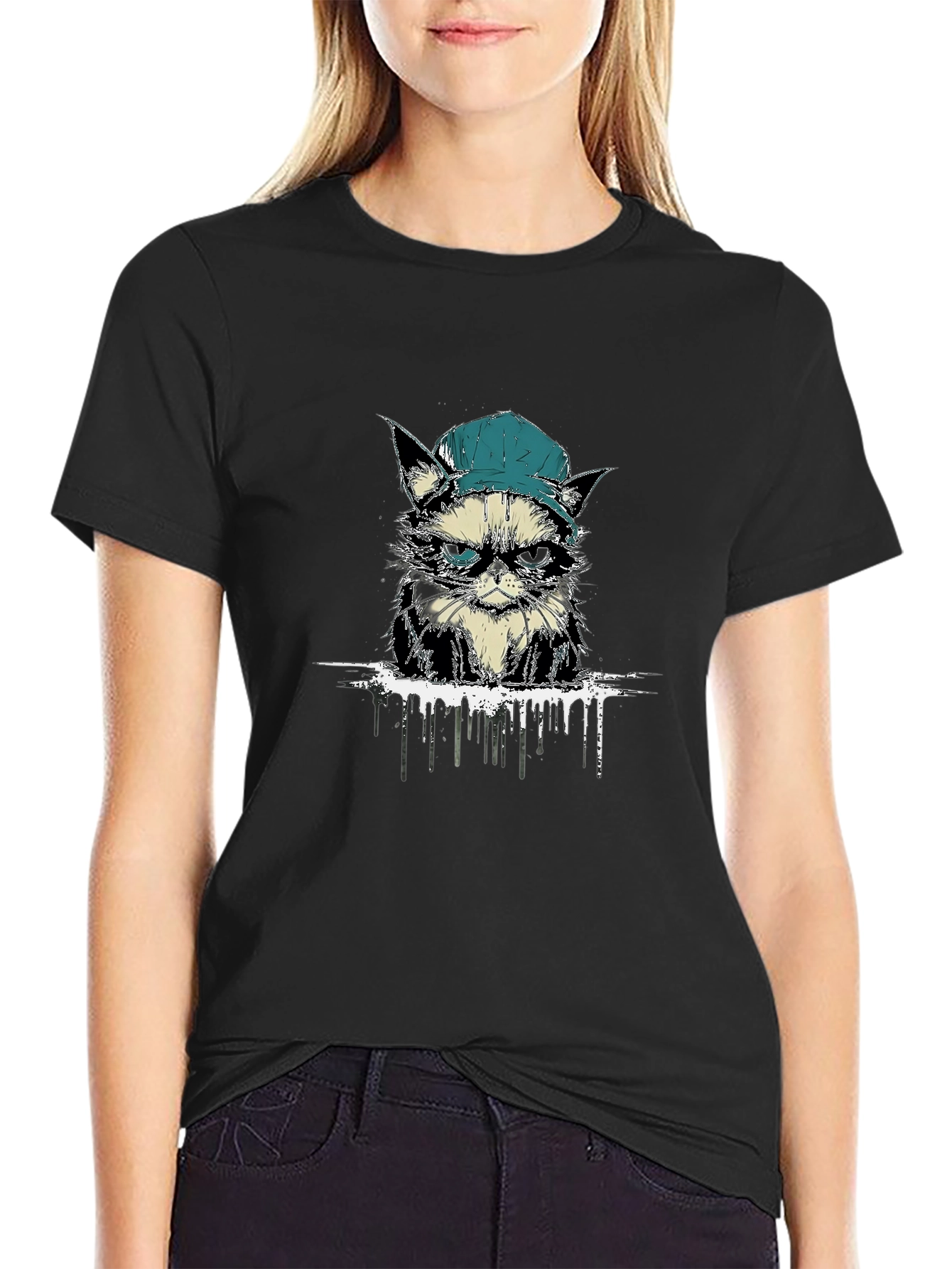 Cool Cat Tee: Grumpy Kitten in a Cap T-Shirt