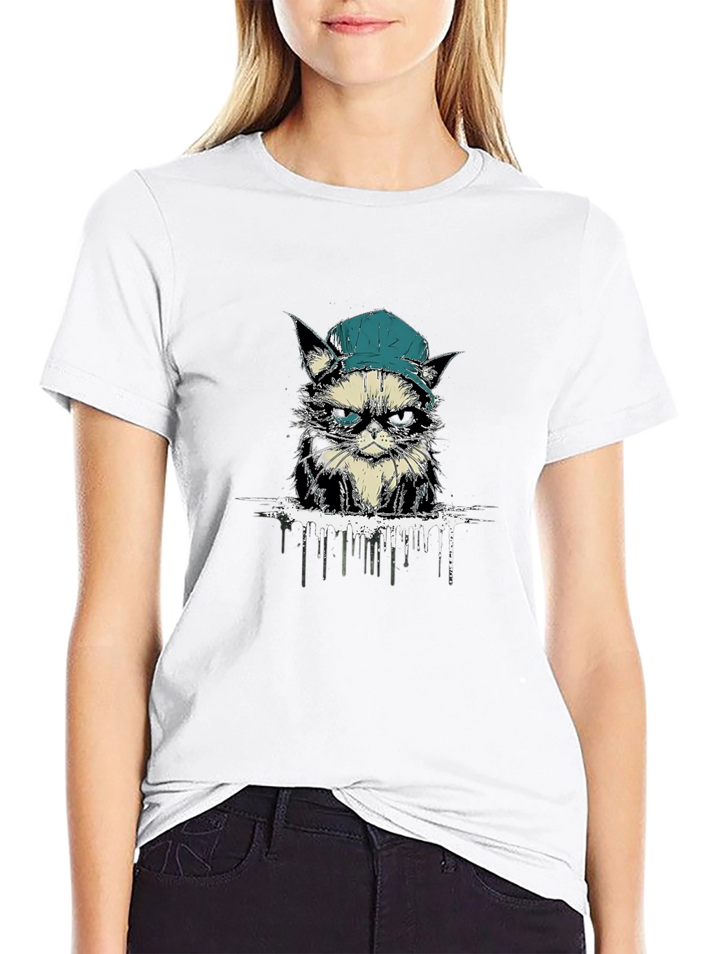 Cool Cat Tee: Grumpy Kitten in a Cap T-Shirt