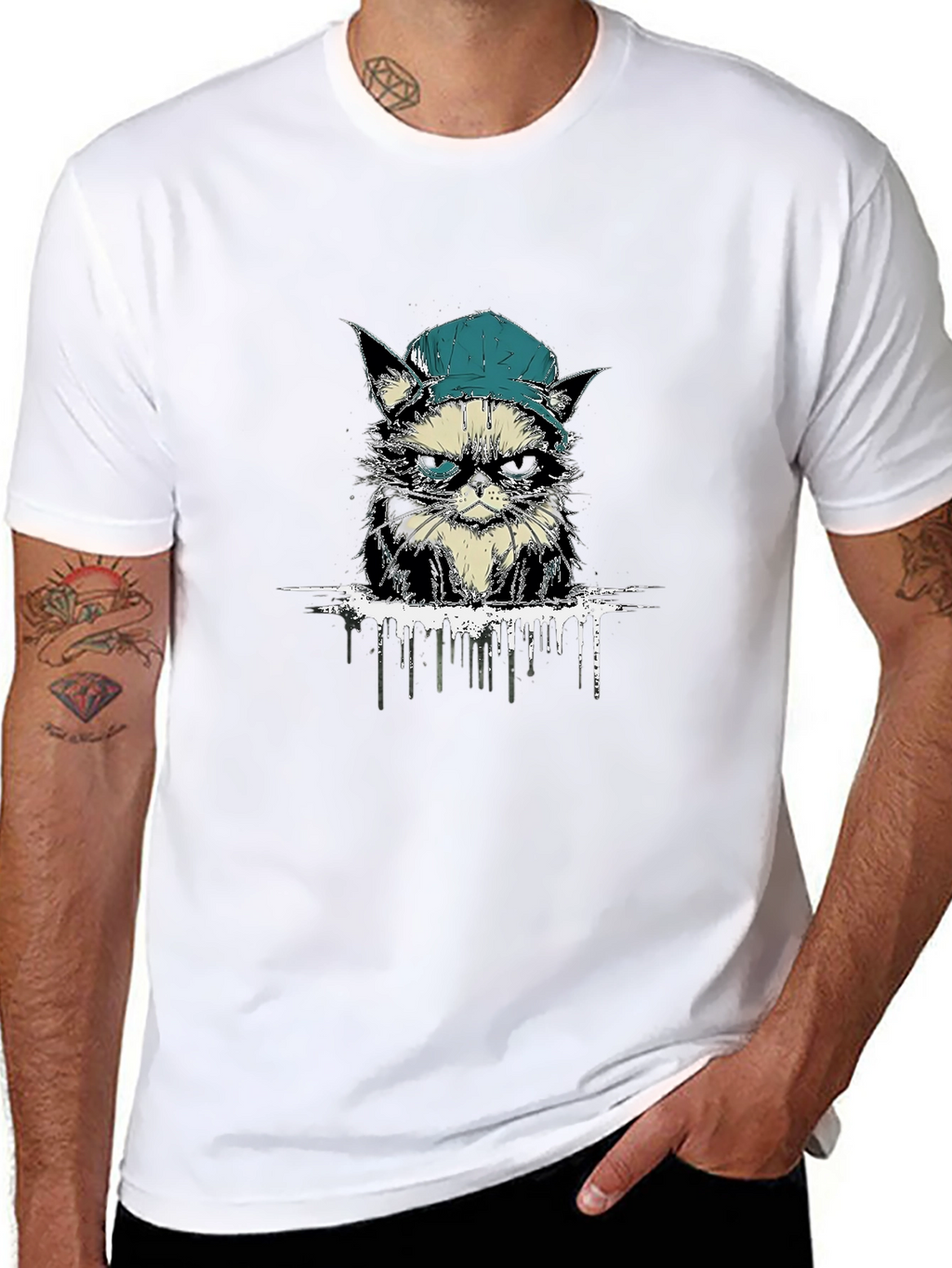 Cool Cat Tee: Grumpy Kitten in a Cap T-Shirt