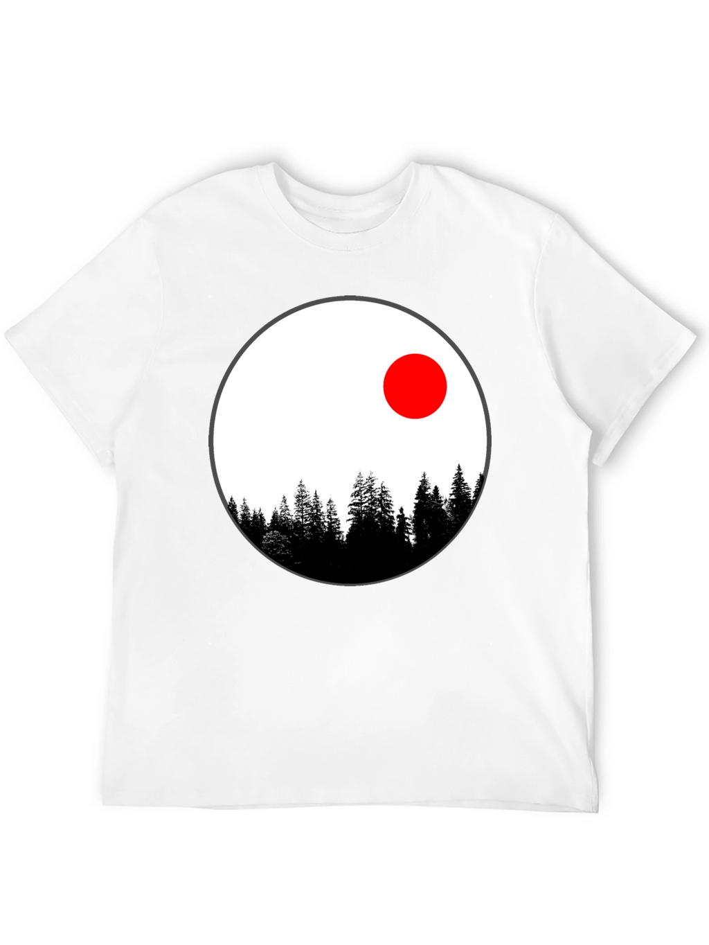 Nature Circle T-Shirt - Trees and Red Sun Design