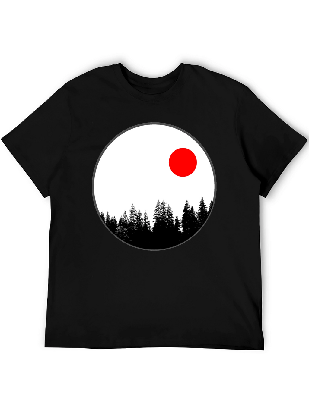 Nature Circle T-Shirt - Trees and Red Sun Design
