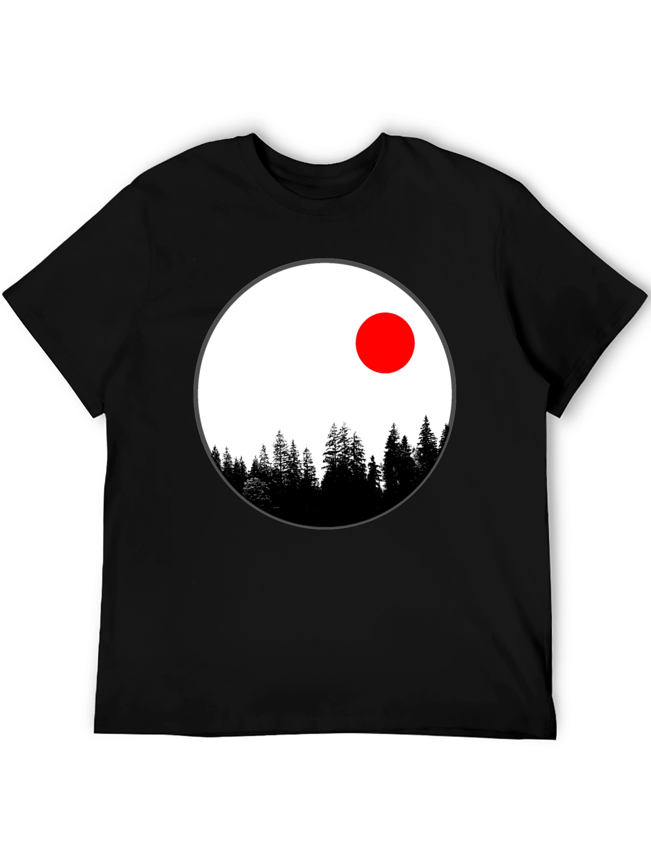 Nature Circle T-Shirt - Trees and Red Sun Design