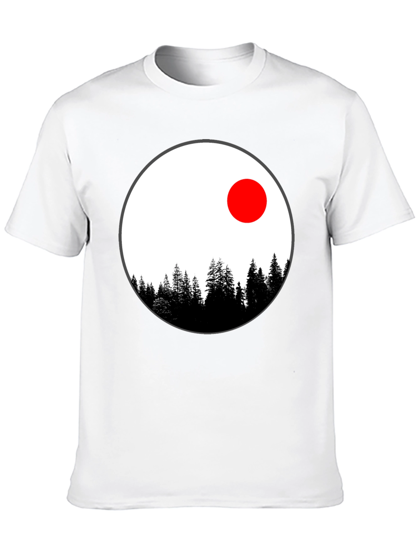 Nature Circle T-Shirt - Trees and Red Sun Design