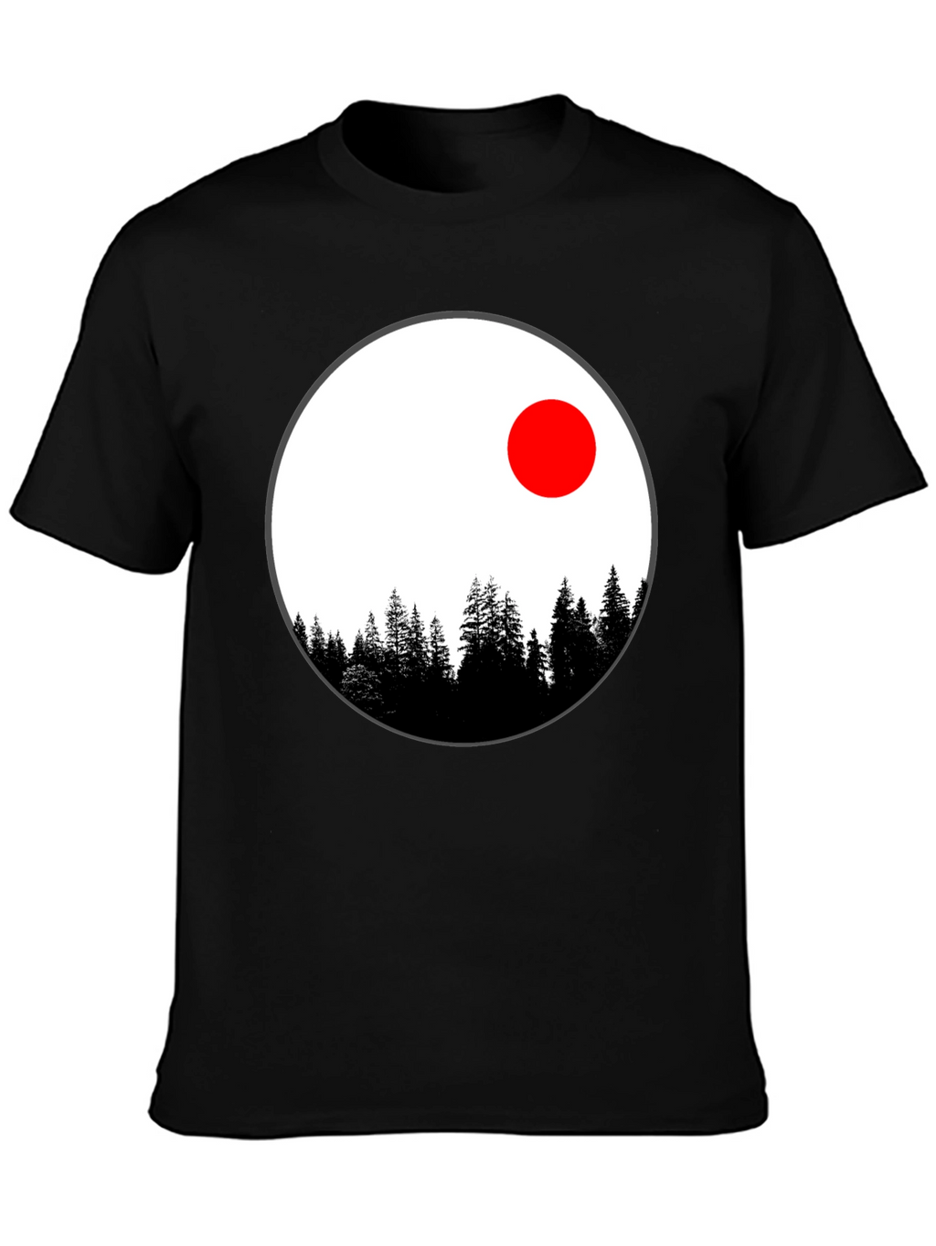Nature Circle T-Shirt - Trees and Red Sun Design