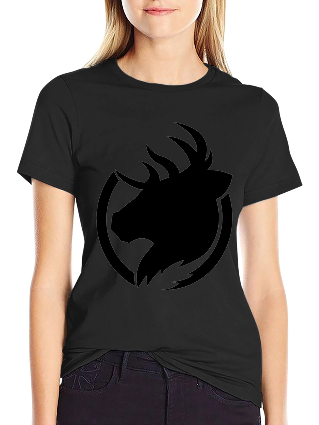 Mens Black T-Shirt - Abstract Deer Graphic