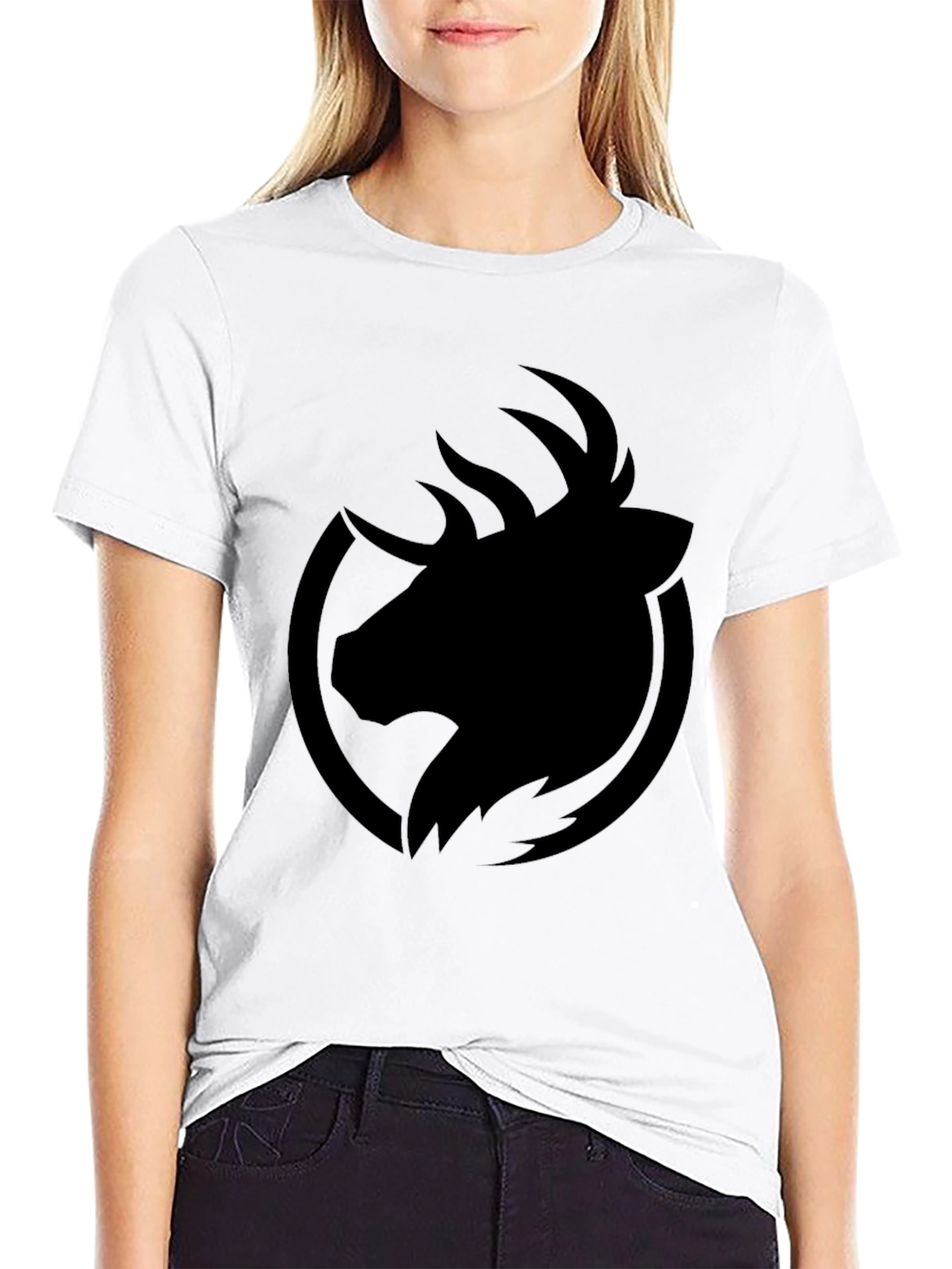 Mens Black T-Shirt - Abstract Deer Graphic