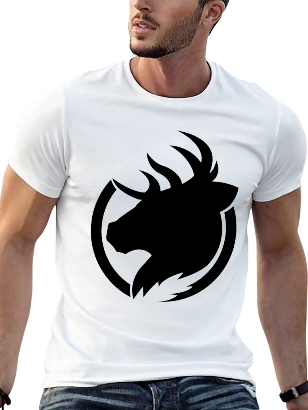 Mens Black T-Shirt - Abstract Deer Graphic