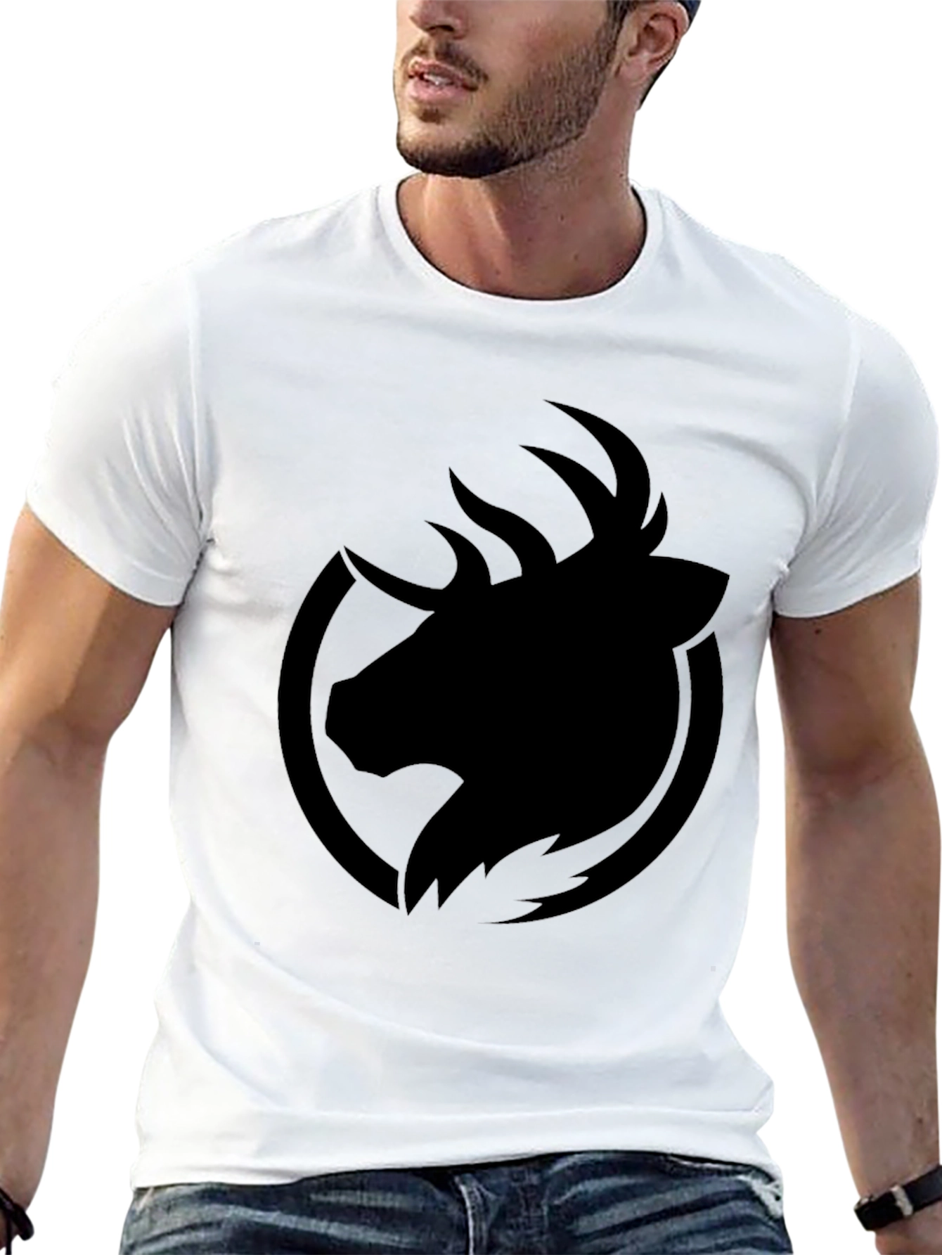 Mens Black T-Shirt - Abstract Deer Graphic