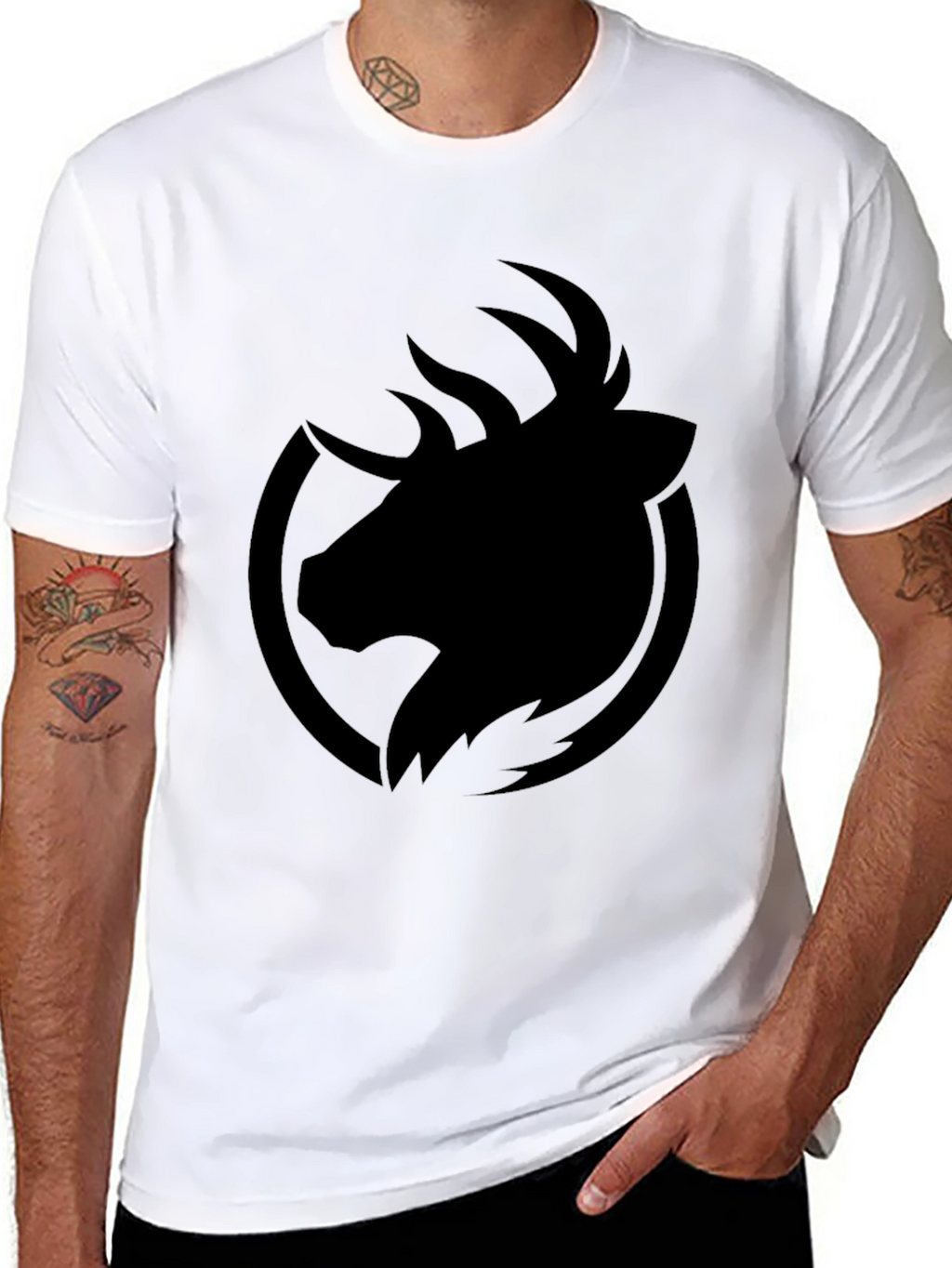 Mens Black T-Shirt - Abstract Deer Graphic