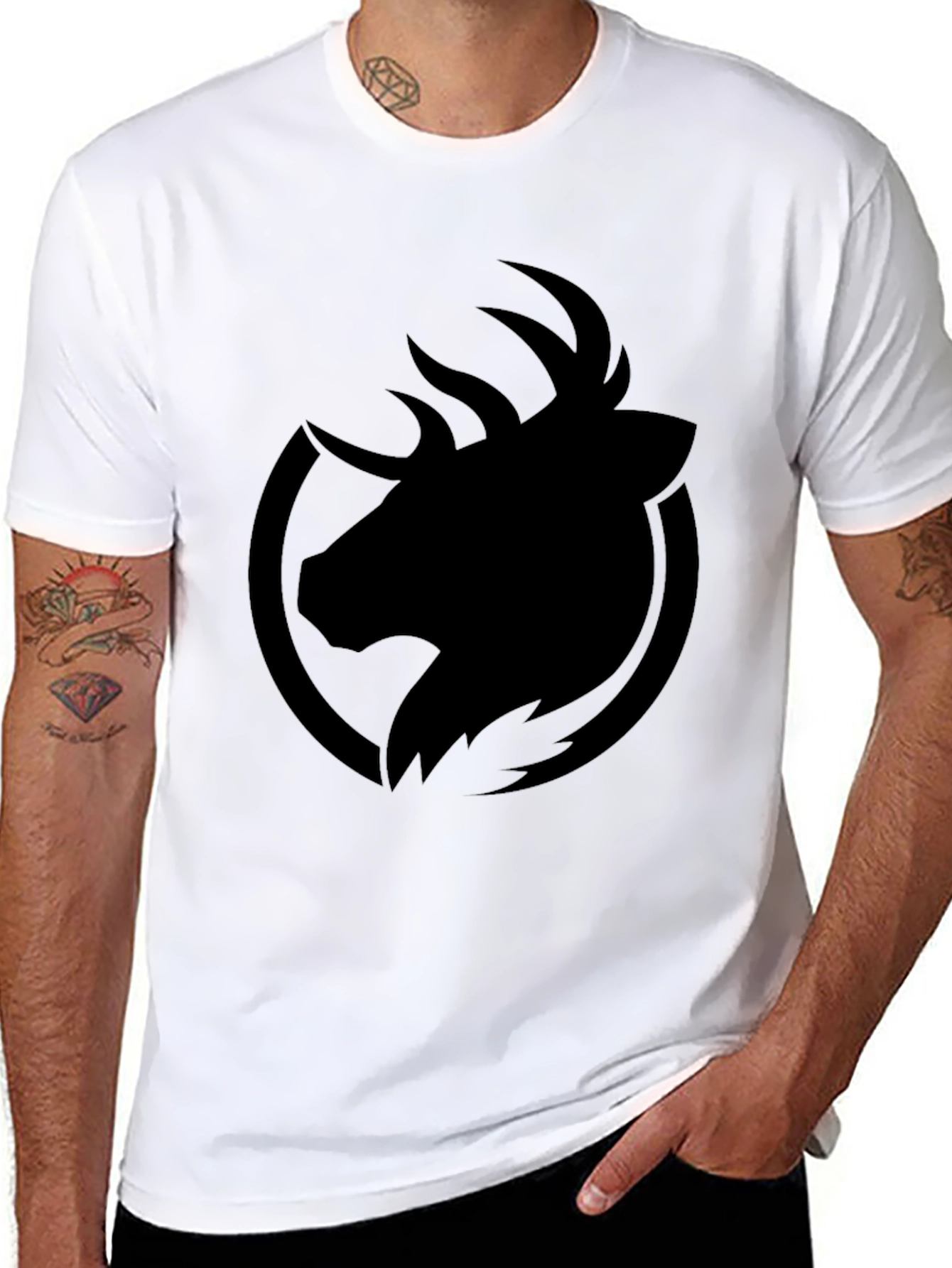 Mens Black T-Shirt - Abstract Deer Graphic
