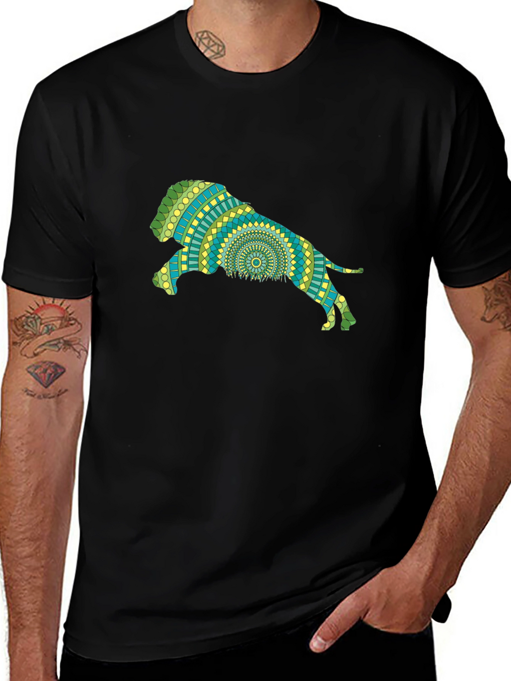 Lion Mandala Black T-Shirt