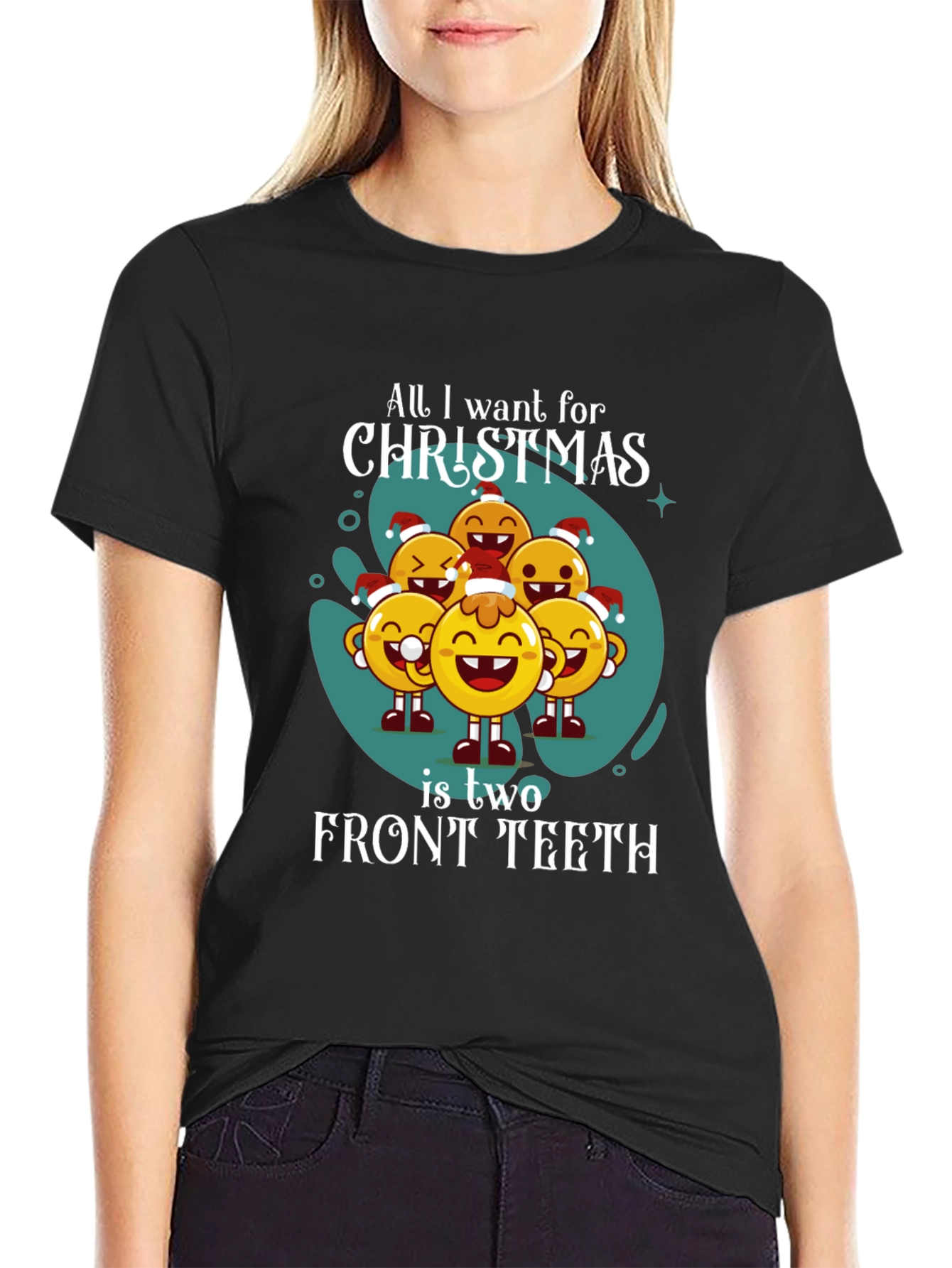 Funny Christmas T-Shirt - All I Want is Two Front Teeth