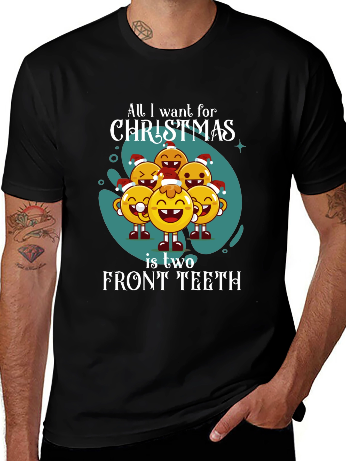 Funny Christmas T-Shirt - All I Want is Two Front Teeth