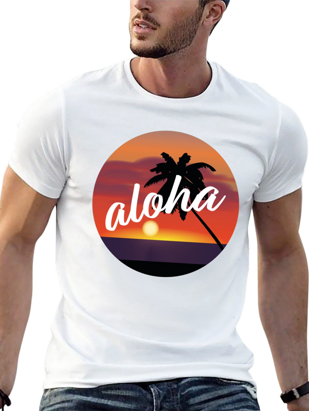 Aloha Palm Tree Sunset Graphic T-Shirt