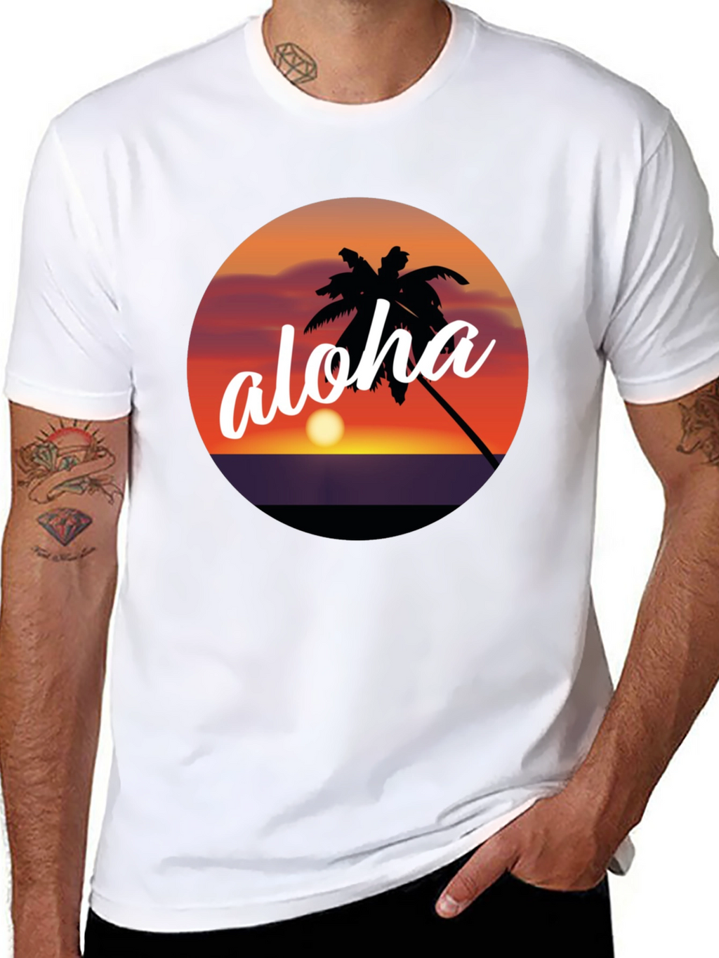 Aloha Palm Tree Sunset Graphic T-Shirt