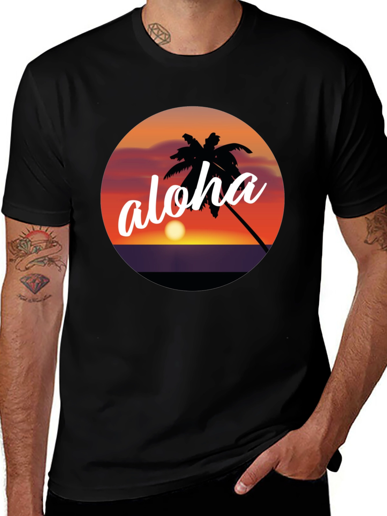 Aloha Palm Tree Sunset Graphic T-Shirt