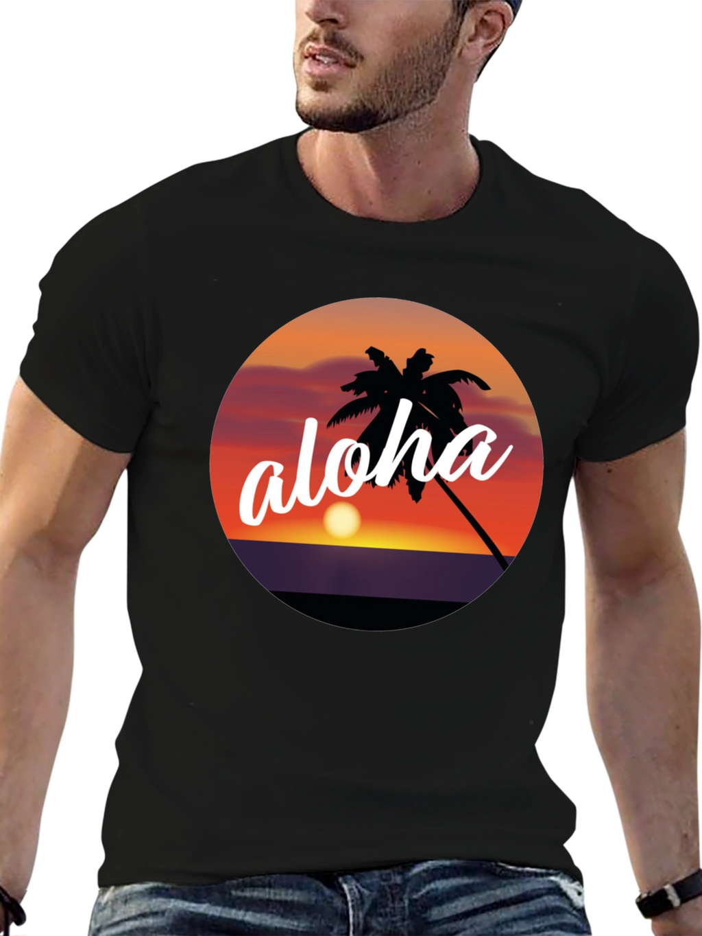 Aloha Palm Tree Sunset Graphic T-Shirt