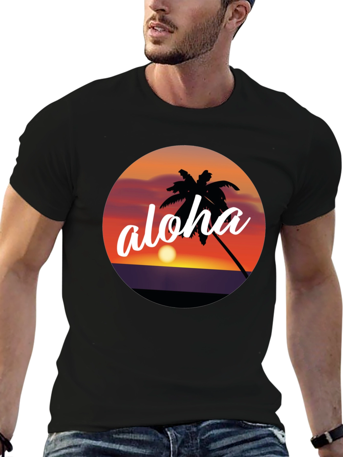 Aloha Palm Tree Sunset Graphic T-Shirt